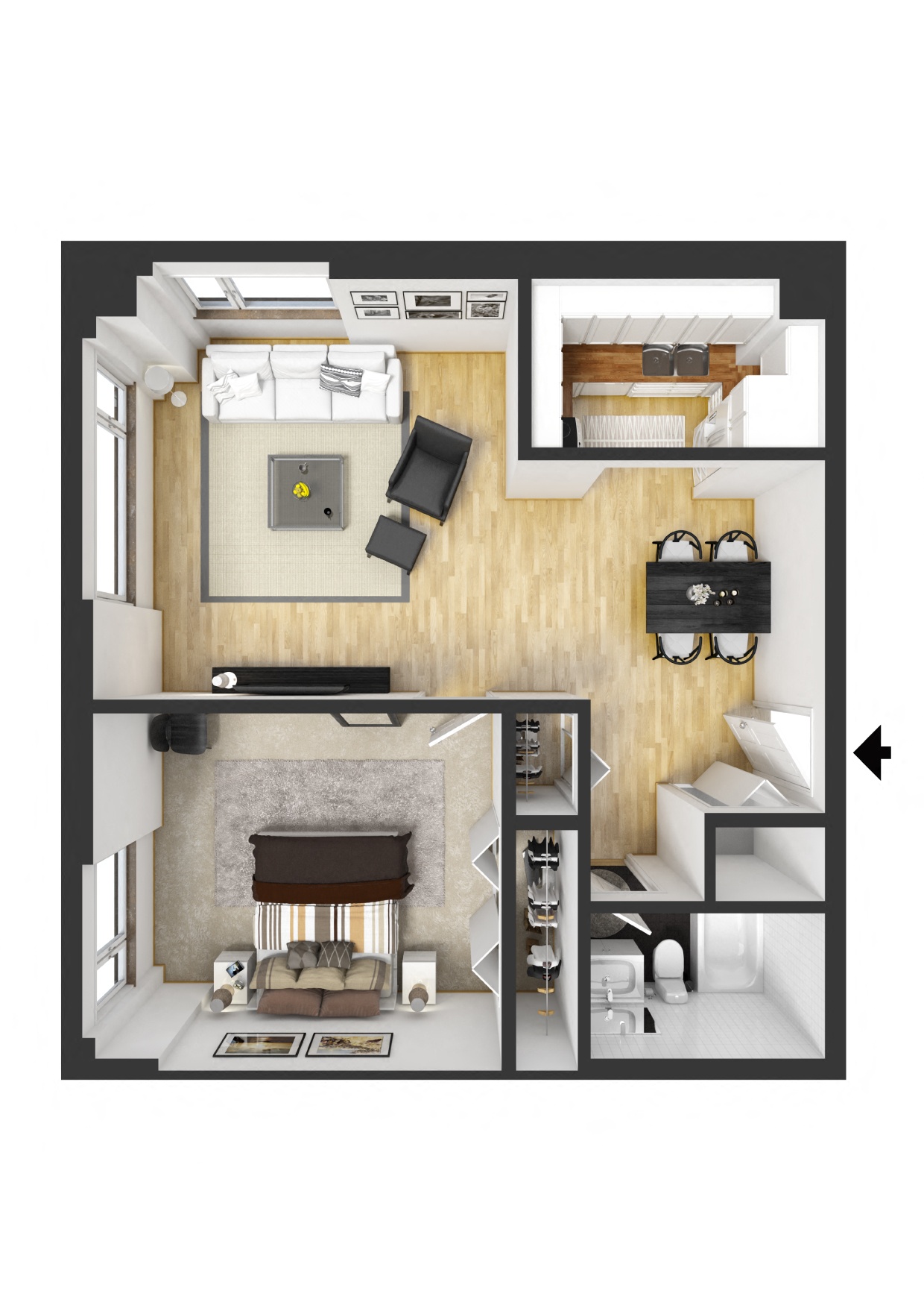 a floor plan of a house with a bedroom and a living room